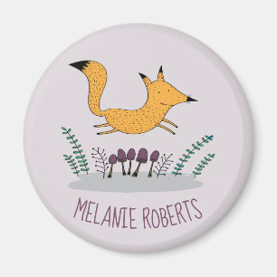 Cute Fox Illustration Kids Name Magnet