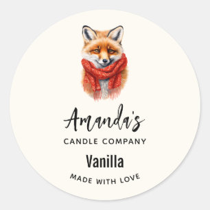 Cute Fox in a Red Scarf Autumn Candle Business Classic Round Sticker