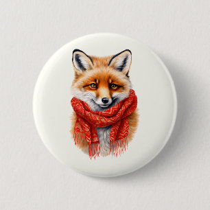 Cute Fox in a Red Scarf Autumn Image 6 Cm Round Badge