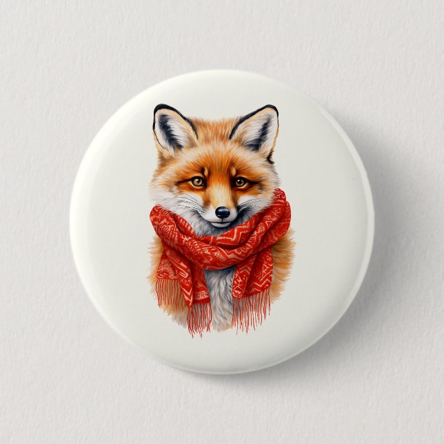 Cute Fox in a Red Scarf Autumn Image 6 Cm Round Badge (Front)