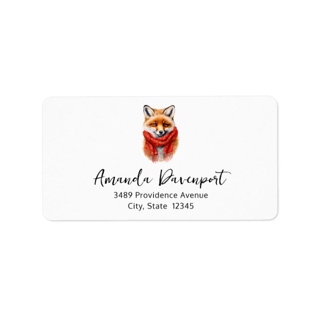 Cute Fox in a Red Scarf Autumn Image Address Label (Front)