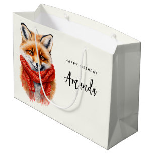 Cute Fox in a Red Scarf Autumn Image Birthday Large Gift Bag