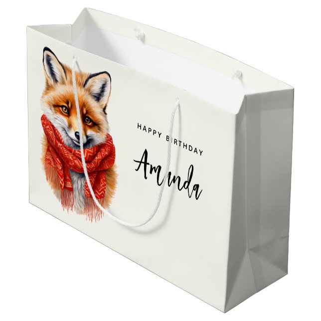 Cute Fox in a Red Scarf Autumn Image Birthday Large Gift Bag (Back Angled)