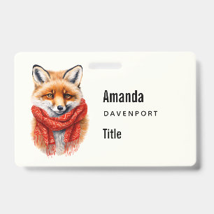Cute Fox in a Red Scarf Autumn Image Business ID Badge