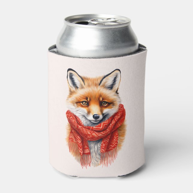 Cute Fox in a Red Scarf Autumn Image Can Cooler (Can Front)
