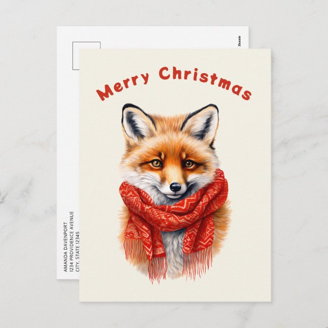 Cute Fox in a Red Scarf Autumn Image Holiday Postcard (Front/Back)