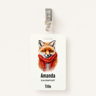 Cute Fox in a Red Scarf Autumn Image ID Badge