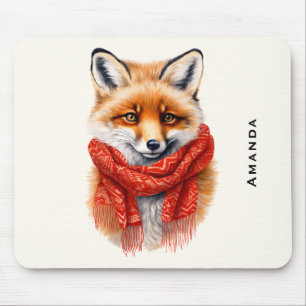 Cute Fox in a Red Scarf Autumn Image Mouse Mat
