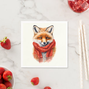 Cute Fox in a Red Scarf Autumn Image Napkin
