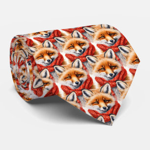 Cute Fox in a Red Scarf Autumn Image Pattern Tie