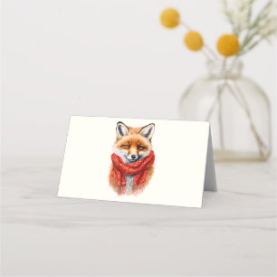 Cute Fox in a Red Scarf Autumn Image Place Card