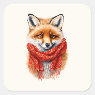 Cute Fox in a Red Scarf Autumn Image Square Sticker