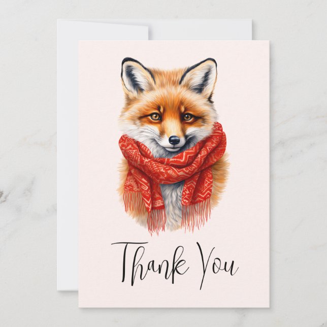 Cute Fox in a Red Scarf Autumn Image Thank You Card (Front)