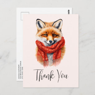 Cute Fox in a Red Scarf Autumn Image Thank You Postcard