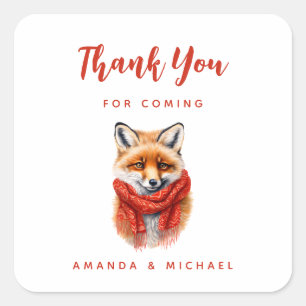 Cute Fox in a Red Scarf Autumn Image Thank You Square Sticker