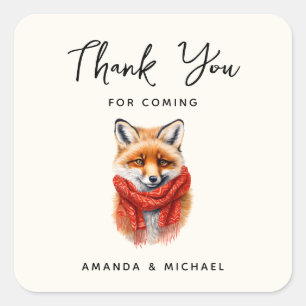 Cute Fox in a Red Scarf Autumn Image Thank You Square Sticker
