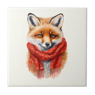 Cute Fox in a Red Scarf Autumn Image Tile