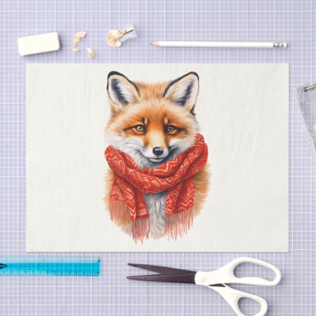 Cute Fox in a Red Scarf Autumn Image Tissue Paper (Craft)
