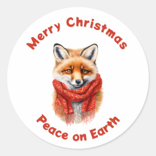 Cute Fox in a Red Scarf Christmas Peace Classic Round Sticker