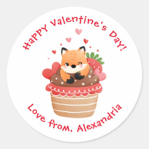 Cute Fox in Cupcake Custom Kids Valentine's Day Classic Round Sticker