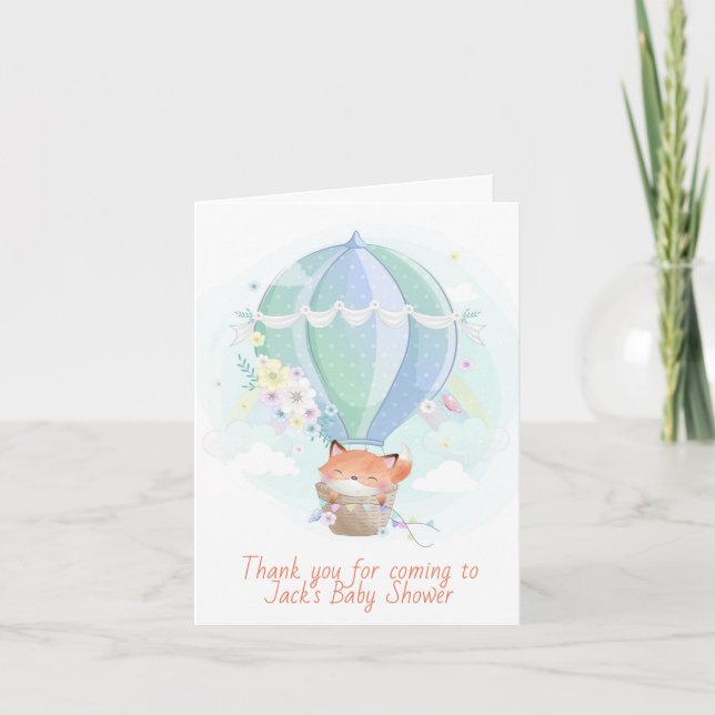 Cute Fox in Hot Air Balloon Baby Shower Thank You Card (Front)