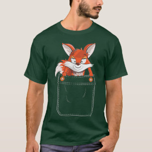Cute Fox in Pocket Graphic Women Men Kids Fox T-Shirt
