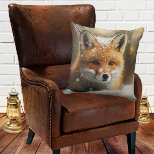 Cute Fox in Snow Winter  Cushion