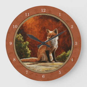 Cute Fox In The Sun Copper Red Large Clock