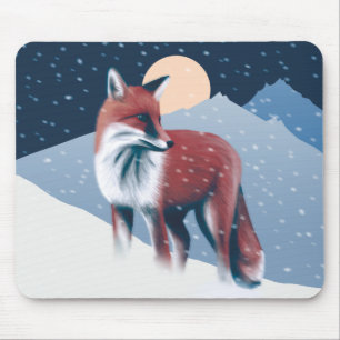 Cute Fox In The Winter Snow Illustration Mouse Mat