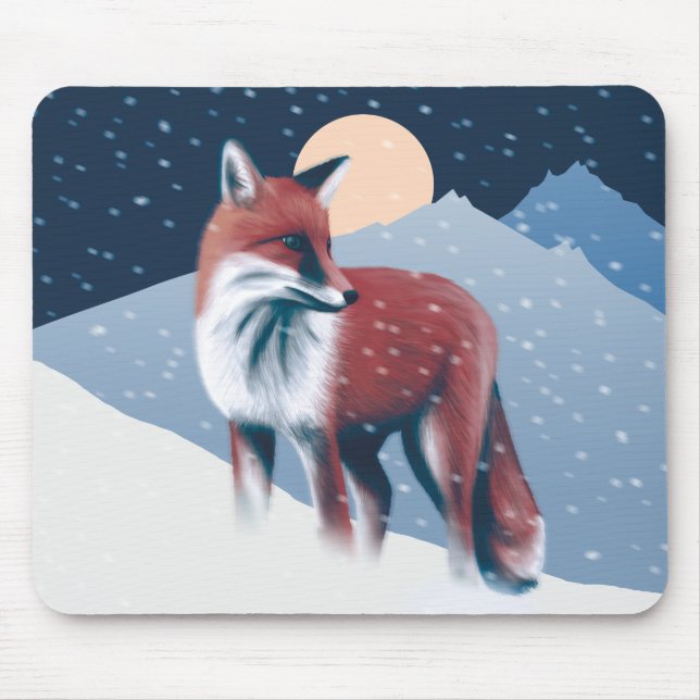 Cute Fox In The Winter Snow Illustration Mouse Mat (Front)