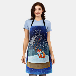 Cute fox inside a snow globe apron