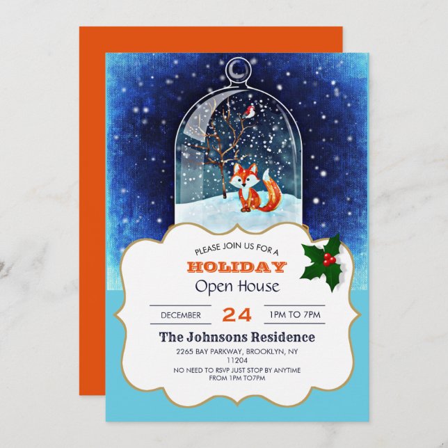 Cute fox inside a snow globe       invitation (Front/Back)
