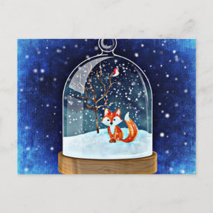 Cute fox inside a snow globe postcard
