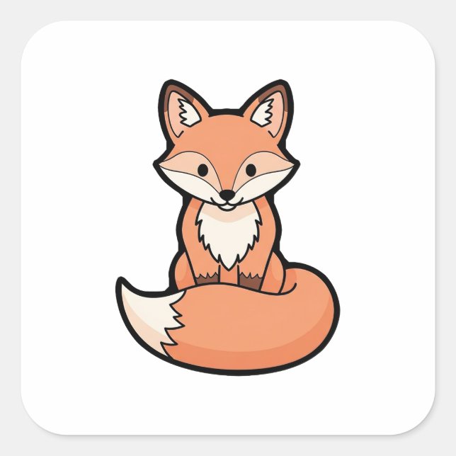 Cute Fox – Kawaii Illustration Square Sticker (Front)