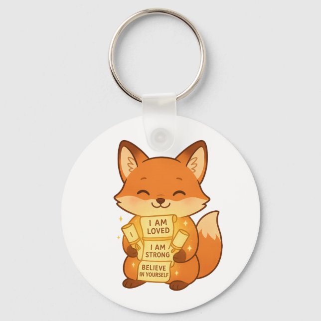 Cute Fox Keychain 🦊💌 – Positive Vibes (Front)