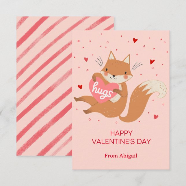 Cute Fox Kids Classroom Valentine Note Card (Front/Back)