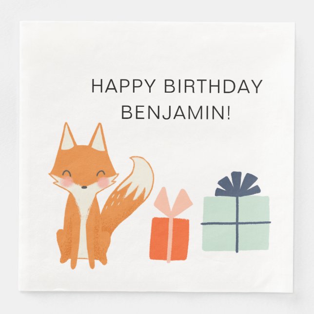 Cute Fox Modern Children's Party  Napkin (Front)