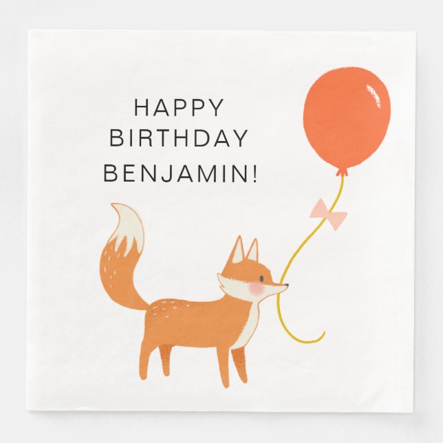 Cute Fox Modern Children's Party Napkin (Front)