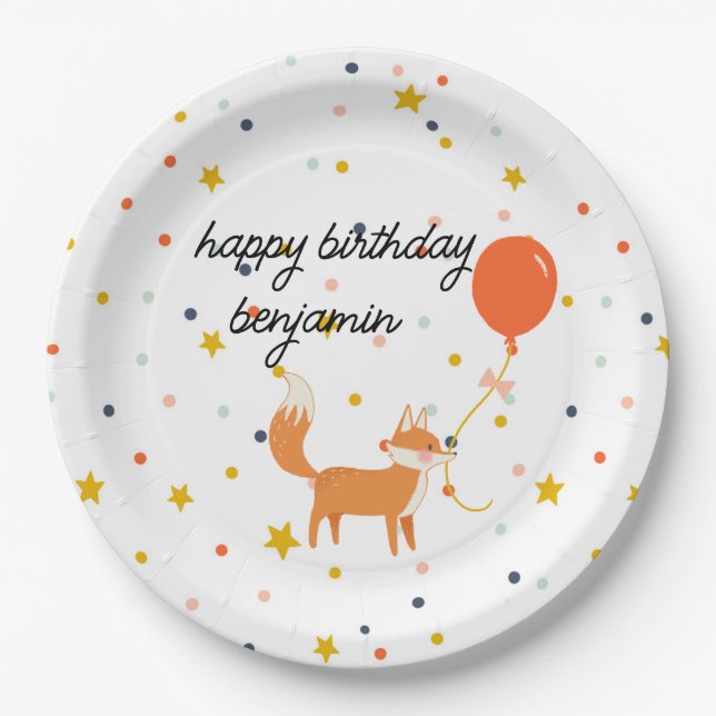 Cute Fox Modern Children's Party Paper Plate (Front)