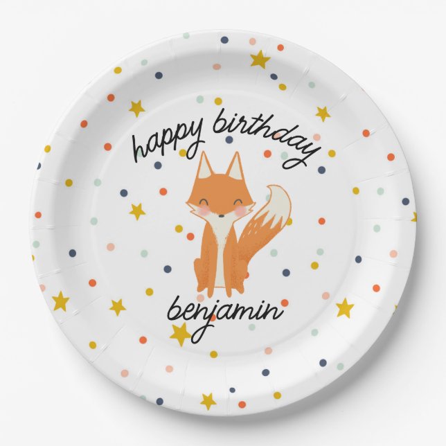 Cute Fox Modern Children's Party Paper Plates (Front)