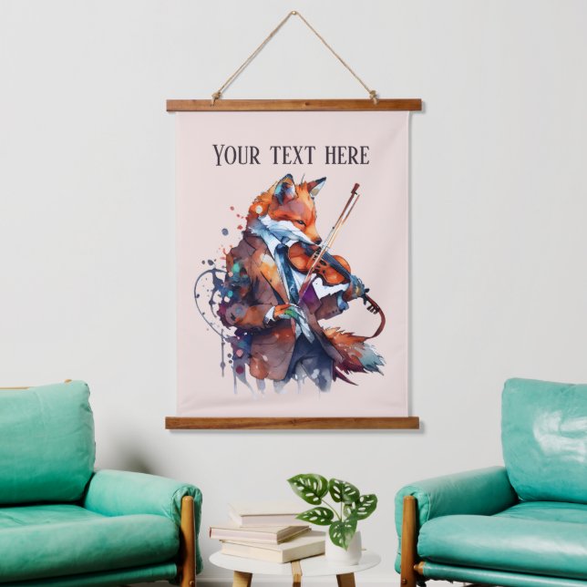 cute fox Music lovers add text  Hanging Tapestry (Living Room)