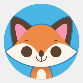 Cute Fox on Blue Classic Round Sticker