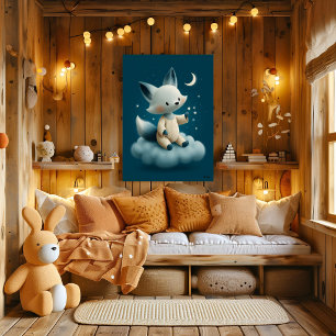 Cute Fox on Cloud Nursery Bedtime Poster