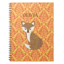 Cute Fox  on Orange Patterned Background