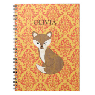 Cute Fox on Orange Patterned Background Notebook