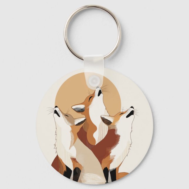 Cute Fox Pack Aesthetic Key Holder Key Ring (Front)