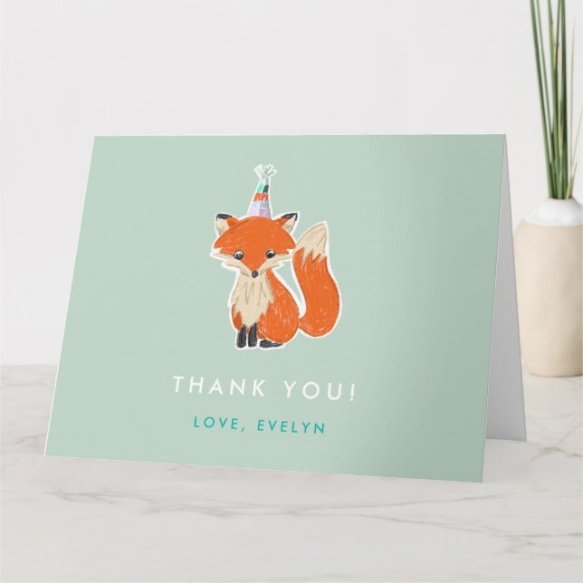 Cute Fox Party Hat Woodland Birthday Folded Thank You Card (Front)