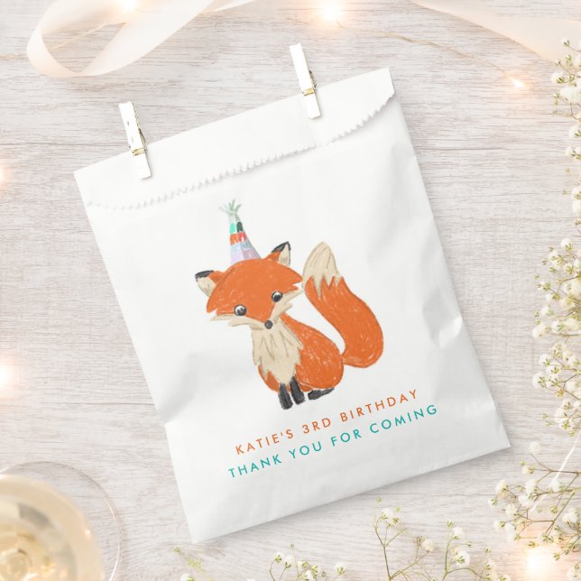 Cute Fox Party Hat Woodland Thank You Gift Favour Bags (Clipped)