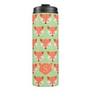 Cute Fox Pattern on Green Monogram Thermal Tumbler