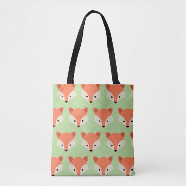 Cute Fox Pattern on Green Tote Bag (Front)